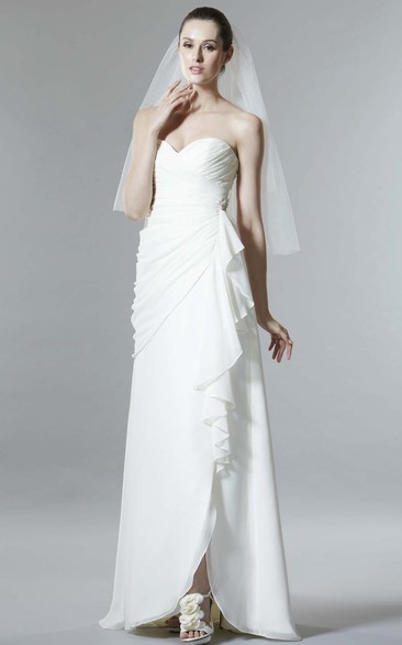 Sheath Criss-Cross Sleeveless Sweetheart Chiffon Wedding Dress