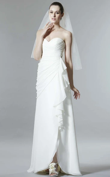 Sheath Criss-Cross Sleeveless Sweetheart Chiffon Wedding Dress