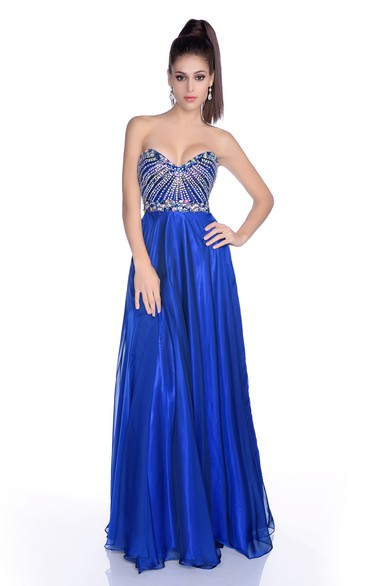 Chiffon Sweetheart A-Line Prom Dress With Shining Bodice And Jeweled Band