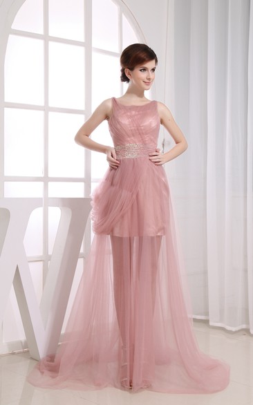 Fairy Sleeveless Tulle Dress With Beading and Ruching