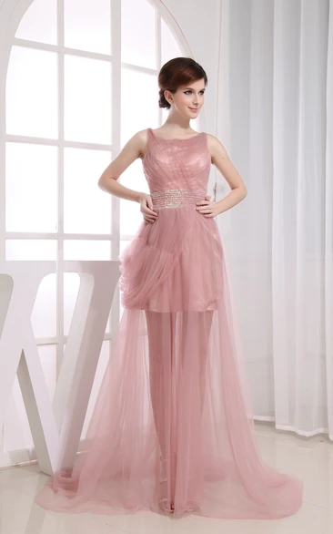 Fairy Sleeveless Tulle Dress With Beading and Ruching