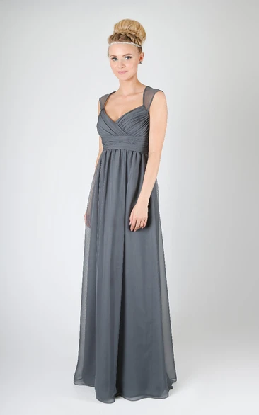A-Line Gown With Has Illusion Cap-Sleeves And Back Keyhole
