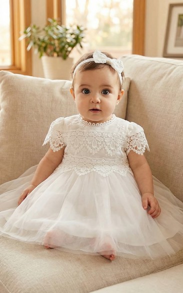 Christening White Baby Flower Girl Dress Lace Bodice Tulle Party Gown