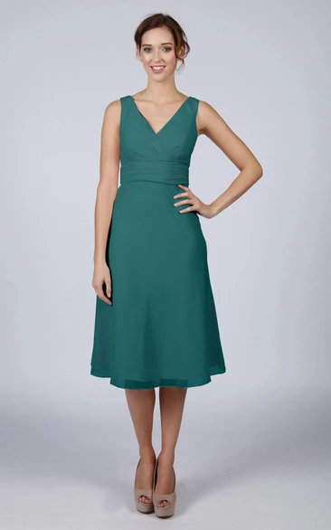 V Back V Back A-line Chiffon Short Dress Turquoise