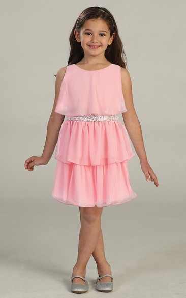 Knee-Length Chiffon&Sequins Flower Girl Dress
