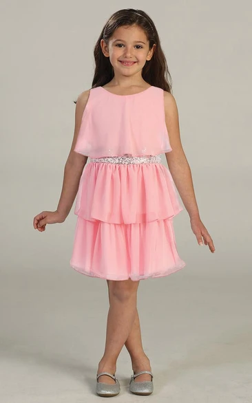 Knee-Length Chiffon&Sequins Flower Girl Dress