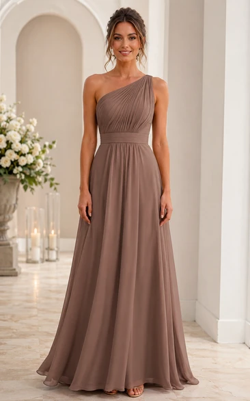 Taupe One-Shoulder Chiffon A-Line Bridesmaid Dress