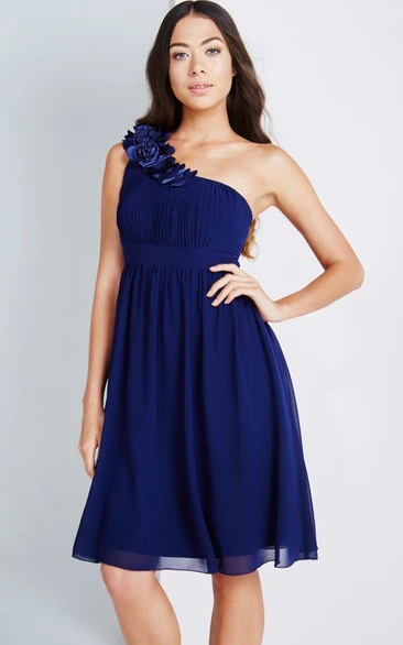 Short Sleeveless One-Shoulder Ruched Chiffon Bridesmaid Dress