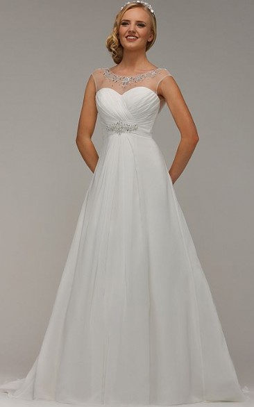 Maxi Scoop Criss-Cross Tulle Wedding Dress With Sweep Train And V Back
