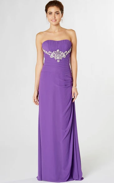 Ruched Strapless Chiffon Bridesmaid Dress With Appliques And Draping
