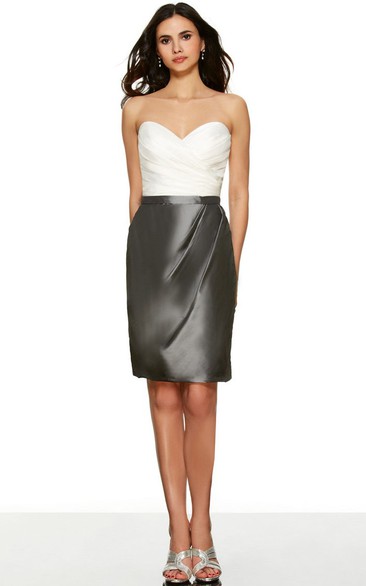 Pencil Short Sleeveless Criss-Cross Sweetheart Satin Bridesmaid Dress
