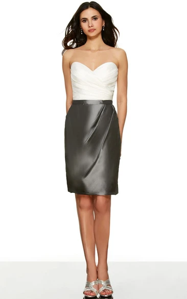 Pencil Short Sleeveless Criss-Cross Sweetheart Satin Bridesmaid Dress