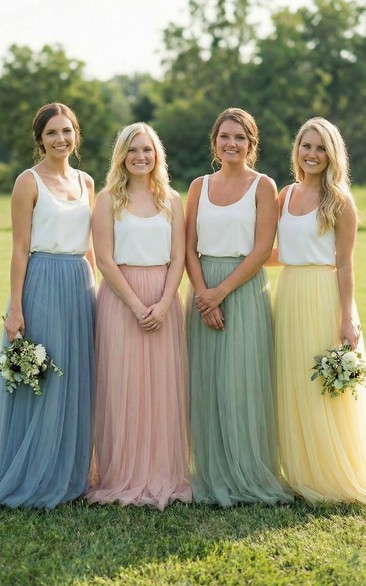 A-Line Sleeveless Pleated Tulle Bridesmaid Dress