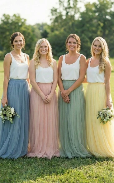 A-Line Sleeveless Pleated Tulle Bridesmaid Dress