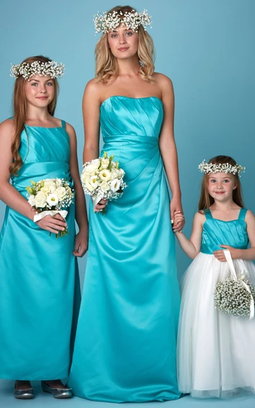Sheath Draped Strapless Satin Bridesmaid Dress