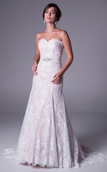 Jeweled Sweetheart Lace Wedding Dress