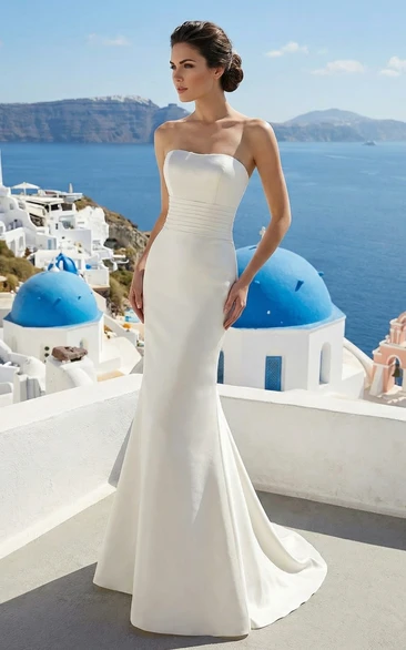 Simple Sheath Satin Wedding Dress with Train