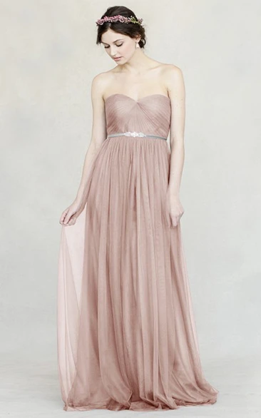 Sweetheart Empire Sleeveless Jeweled Tulle Bridesmaid Dress With Straps
