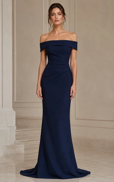 Dark Navy Off-the-shoulder Mermaid Evening Dress