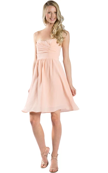 A-Line Short Strapless Ruched Chiffon Muti-Color Convertible Bridesmaid Dress