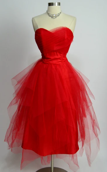 Sweetheart A-line Tea-length Tulle Dress With Layers