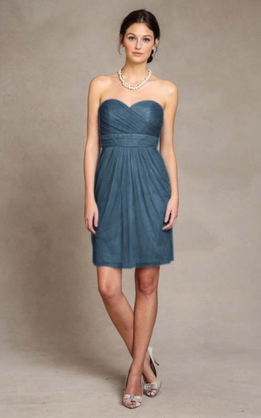 Mini Sweetheart Criss-Cross Sleeveless Tulle Bridesmaid Dress