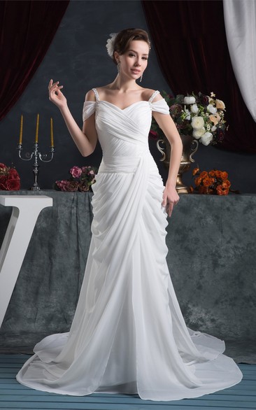 Chiffon Floor-Length Criss-Cross Brush Train and Dress With Draping