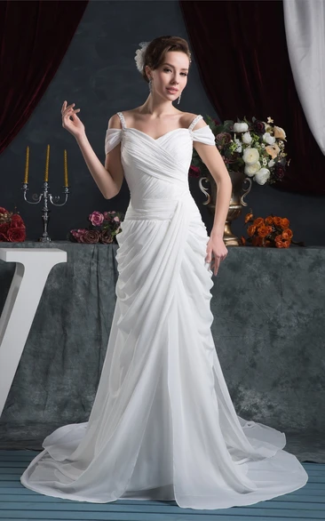 Chiffon Floor-Length Criss-Cross Brush Train and Dress With Draping