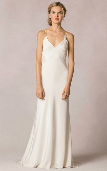 Sheath Floor-Length Spaghetti Sleeveless Wedding Dress