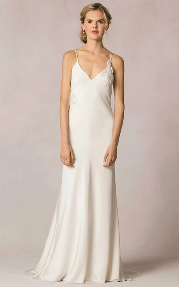Sheath Floor-Length Spaghetti Sleeveless Wedding Dress