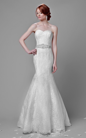 Trumpet Lace Sweetheart Wedding Dress With Beadwork And Lace-Up Back