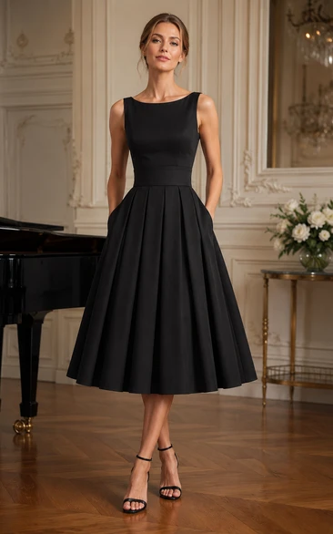 Sleeveless A-line Knee-length Dress With Pleats