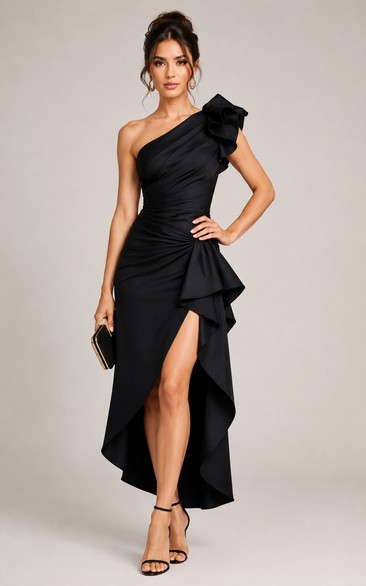One-Shoulder High-Low Ruffle Formal Dress