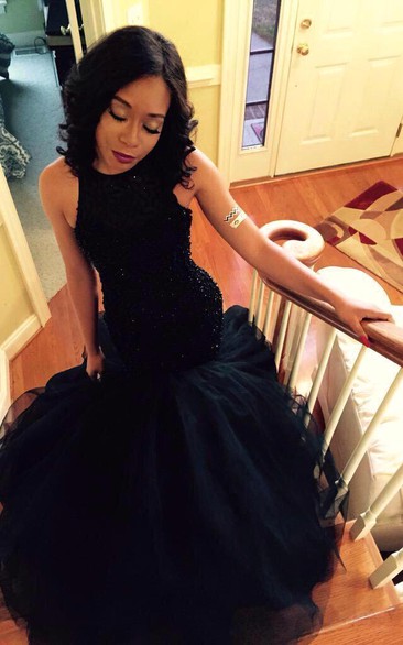 Sexy Beadings Sleeveless Evening Dress Mermaid Floor Length