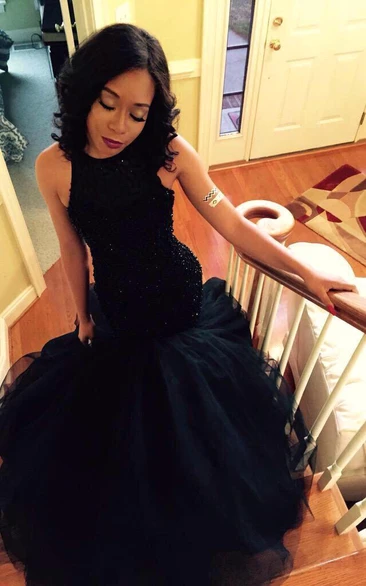 Sexy Beadings Sleeveless Evening Dress Mermaid Floor Length