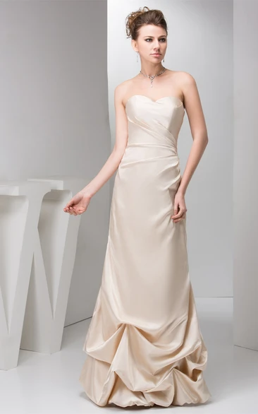 Sweetheart A-Line Side-Ruched Dress With Pick Up