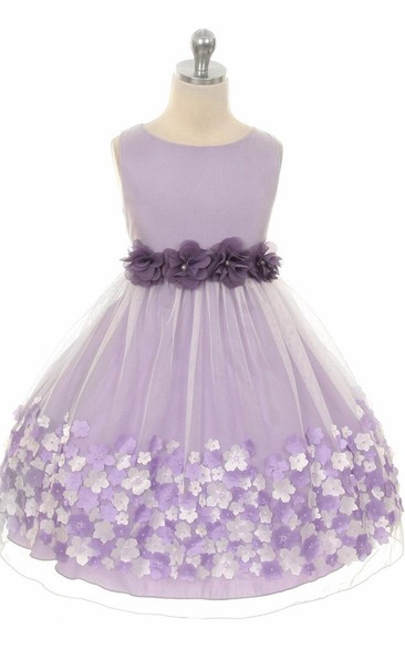 Tea-Length Tiered Chiffon&Satin Flower Girl Dress