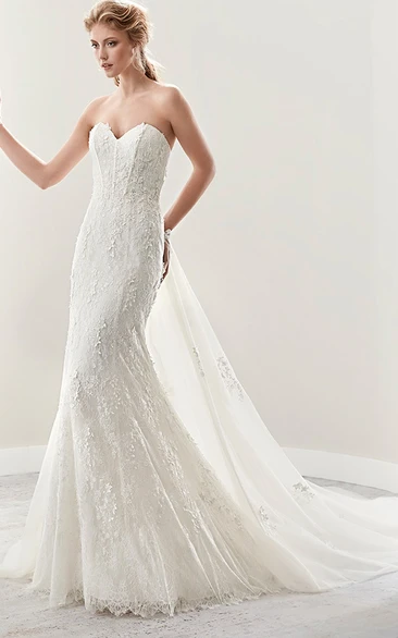 Sweetheart Sheath Lace Bridal Gown With Mermaid Style And Detachable Tulle Train
