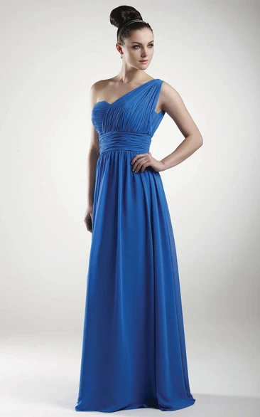 Ruched One-Shoulder Sleeveless Chiffon Bridesmaid Dress