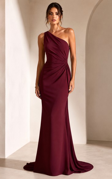 Sheath One-Shoulder Jersey Prom Dress with Ruching