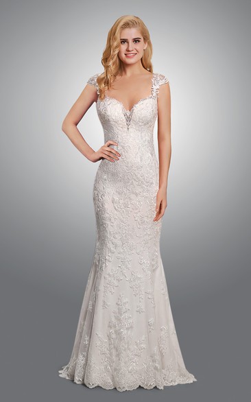 Delicate Floral Lace Mermaid Wedding Dress With Open Back