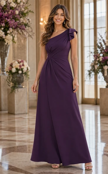 Plum One-Shoulder Floor-length Formal Dress