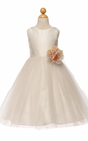 Tea-Length Tiered Tulle&Satin Flower Girl Dress
