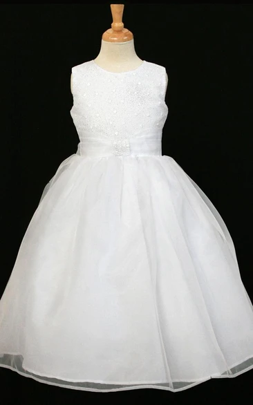 Tea-Length Tiered Sleeveless Organza Flower Girl Dress