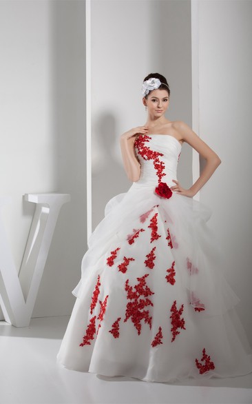 Two-Tone Ruched Tulle Sleeveless Appliques and Ball-Gown With Flower