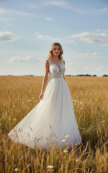 Country Sleeveless Lace Sheath Wedding Dress