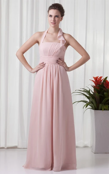 Chiffon Pleated Maxi Dress With Halter