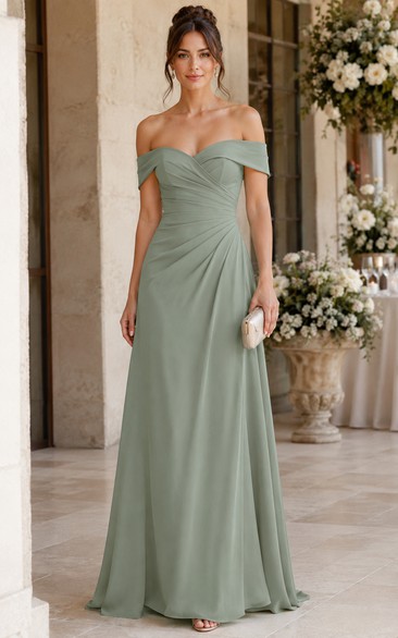 Off-the-Shoulder Chiffon A-Line Bridesmaid Gown