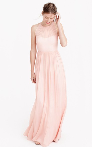 Pleated High Neck Sleeveless Chiffon Bridesmaid Dress