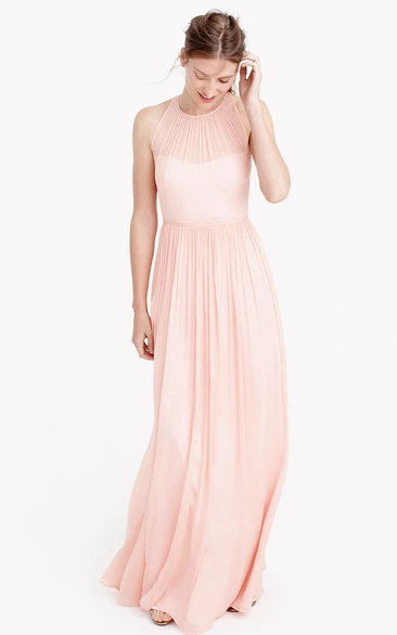 Pleated High Neck Sleeveless Chiffon Bridesmaid Dress